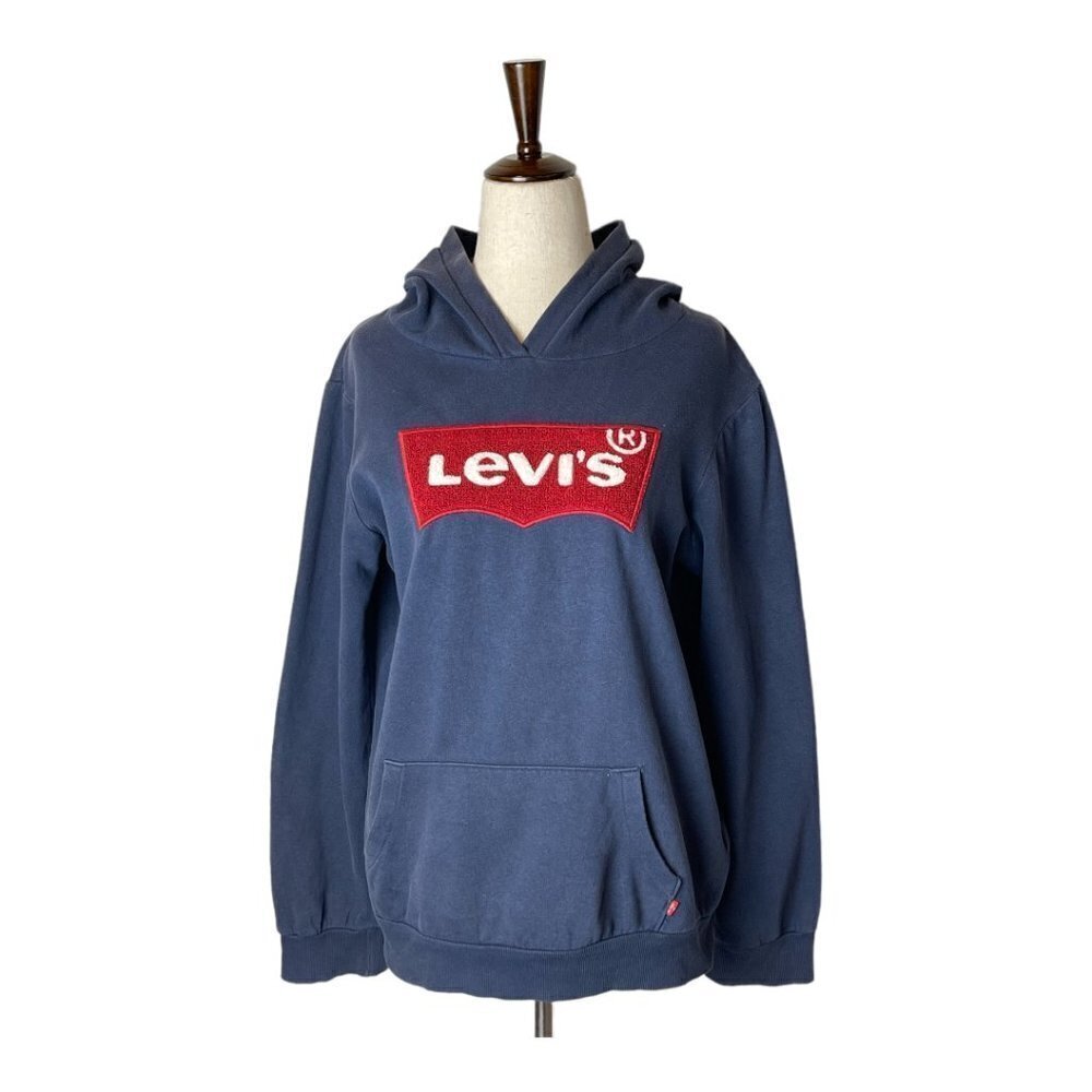 Levi's Navy Blue Red Embroidered Logo Pullover Hooded Sweatshirt Youth Size XL‎
